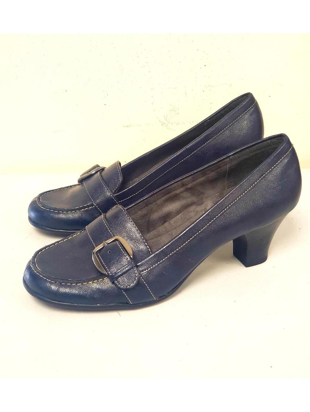 A2 by Aerosoles Women's Navy Blue Buckled Heel Loafers Sz 8.5M